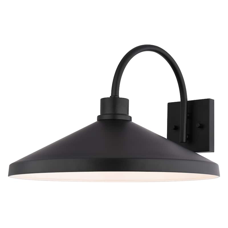 VAXCEL Highland Park Matte Black and White Outdoor Wall Sconce Light Fixture, Steel Shade with White Interior