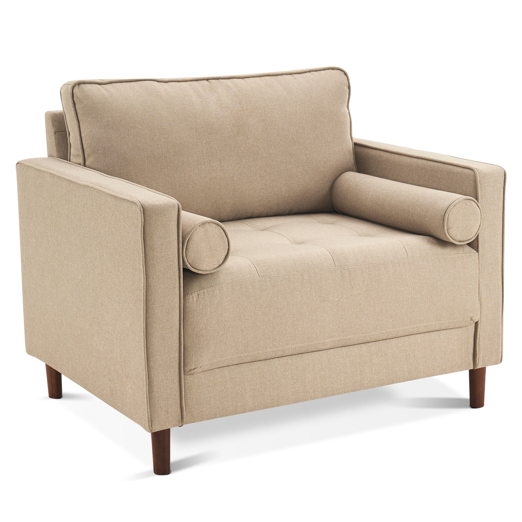 Mcombo Accent Chair, Linen Lounge Sofa Couch with Pillows, Large Club Armchair for Living Room Bedroom