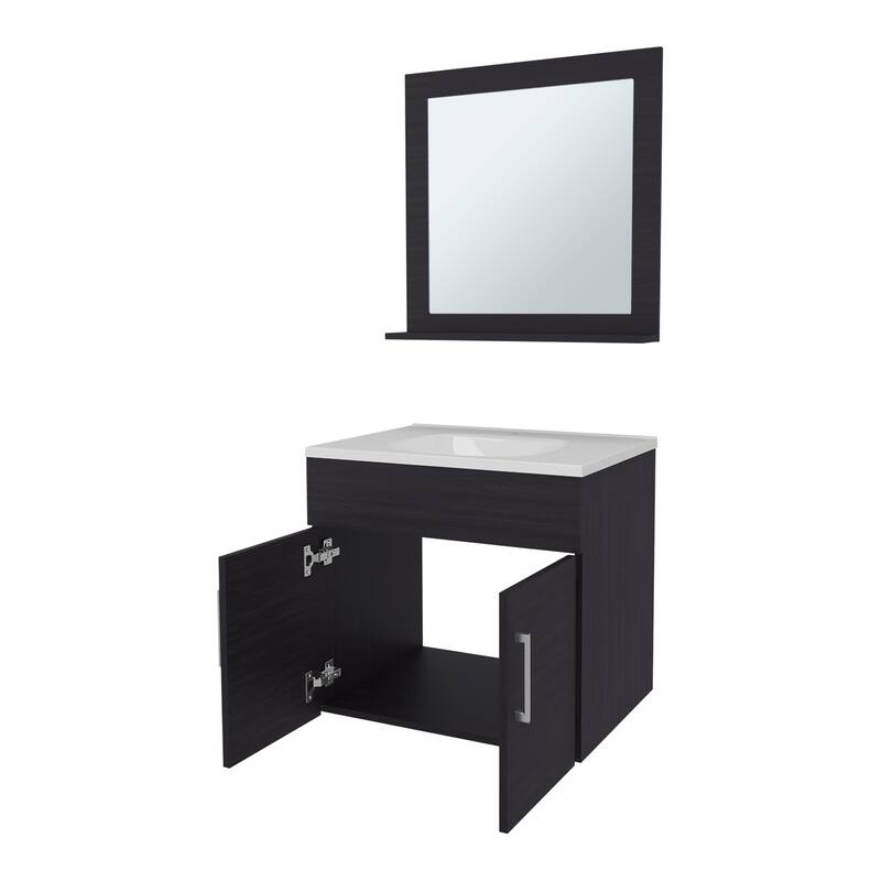 Floating Bathroom Vanity Set with Sink, Two-Door Cabinet, and Mirror,Wengue