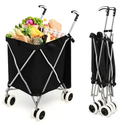 Folding Shopping Cart Utility w/ Water-Resistant Removable Canvas Bag