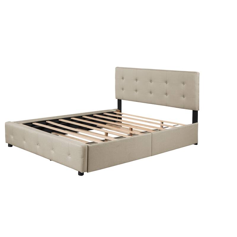 Queen Size Upholstered Platform Bed with 2 Drawers & Twin XL Trundle