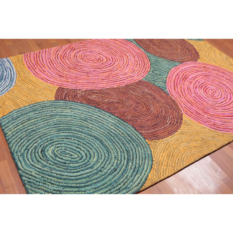 5'4x7'6 Hand Tufted Cotton Circle Medley Multi Color Cotton Area Rug Oriental Area Rug Pink, Gold Color - 5'4" x 7'6"