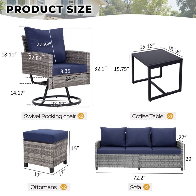 6-Piece Wicker Patio Conversation Set with Swivel Chairs