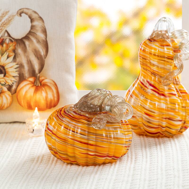 Glitzhome Fall Multi Stripes Glass Pumpkin or Gourd