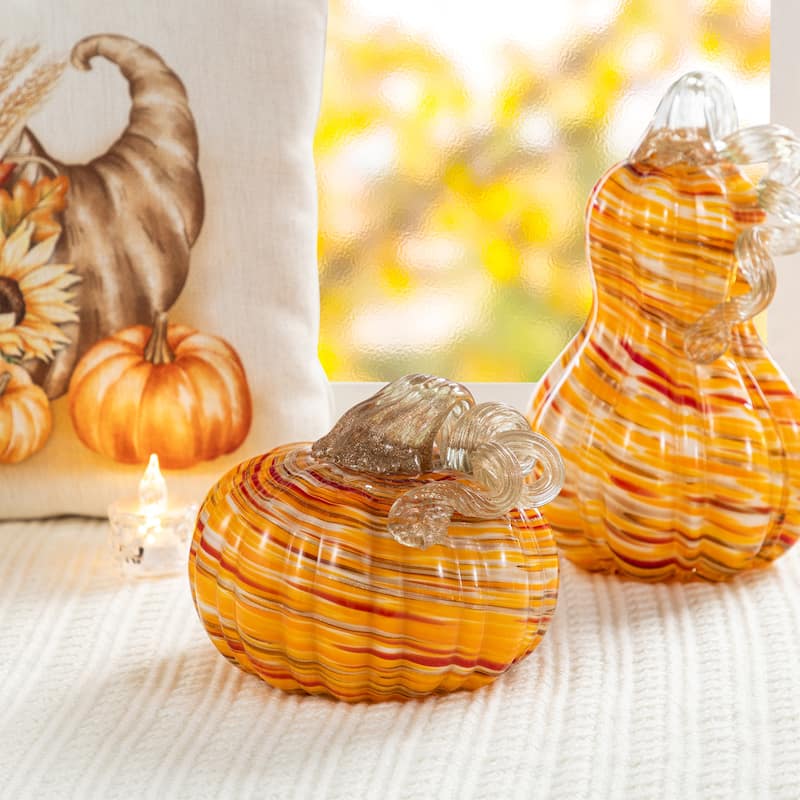 Glitzhome Fall Harvest Glass Pumpkin & Gourd Decor Halloween Thanksgiving Centerpiece (Set of 2/Set of 3) - Set of 2-A