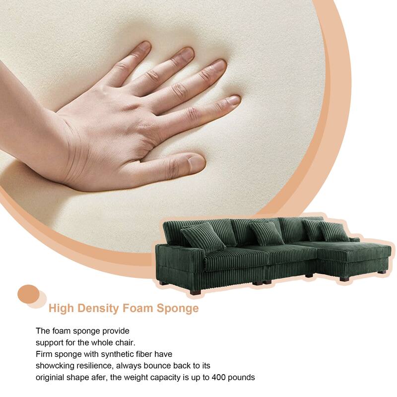 118.3" W Plush Corduroy Square Arm Upholstered Sectional Modular Sofa