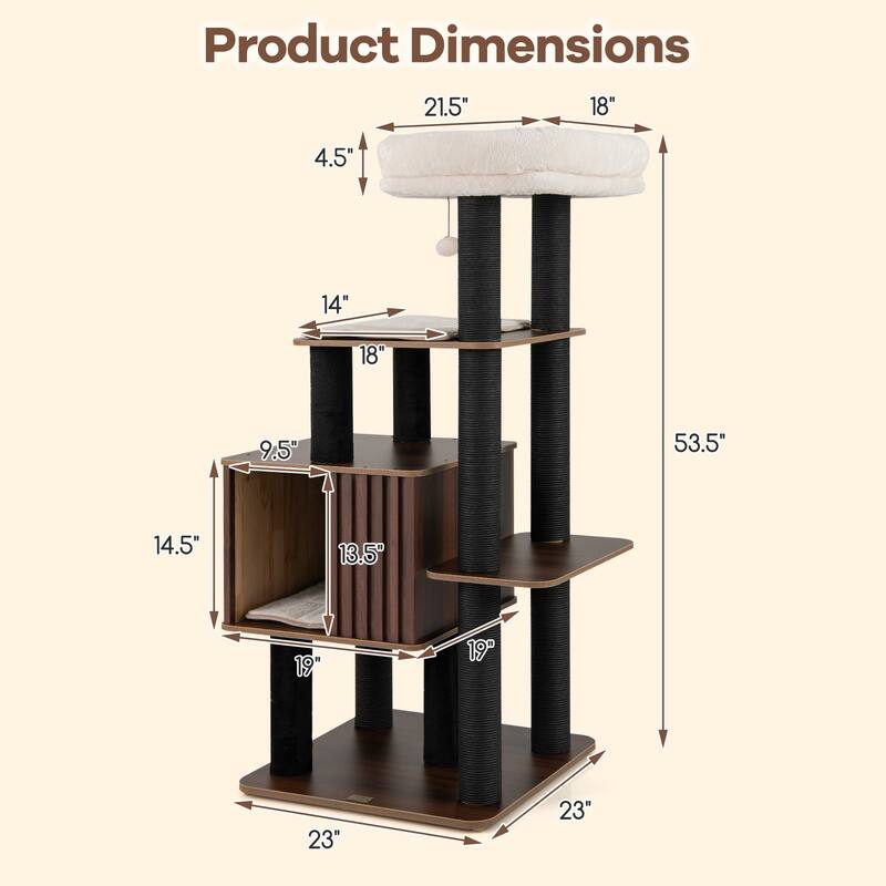 Gymax 53 5'' Tall Cat Tree for Indoor Cat Wooden Cat Tower Top Perch
