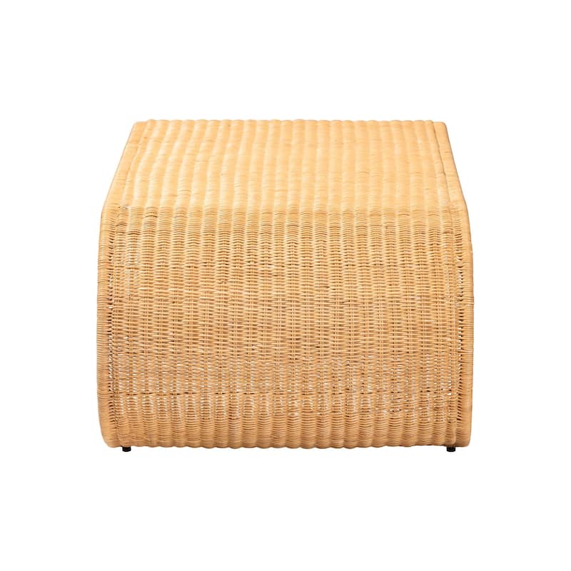 Palm Waterfall Natural Rattan Coffee Table - Handwoven Wicker Centerpiece with Curved Silhouette, Boho Coastal Style