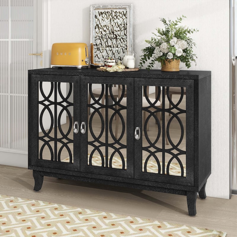 Sideboard with Glass Doors and Silver Handle for Living Room