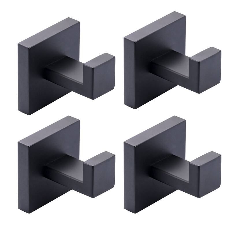 WOWOW J-Hook Wall Mount Robe/Towel Hook 4PCS - Matte Black