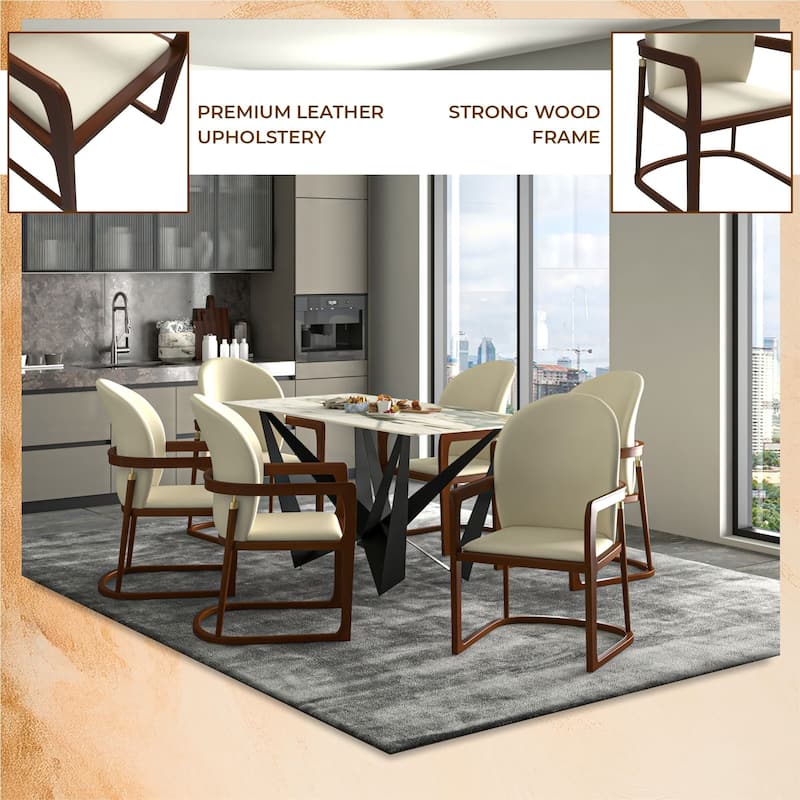 LeisureMod Svelta Modern Leather Dining Chair - Mid century Accent Arm Chair for Home Office Kitchen Dining Room
