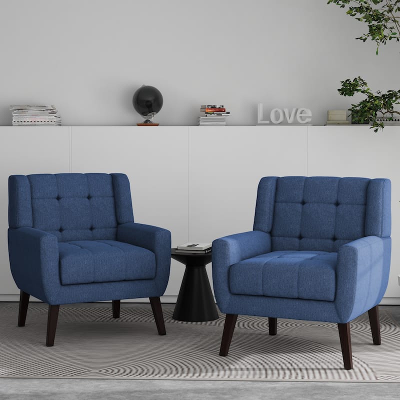 Tufted Arm Chair Upholstered Lounge Chair(Set of 2) - Blue Linen