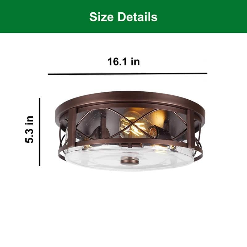 16 Inch ceiling lighting bronze flush mount ceiling light glass metal kitchen lights fixture - 16 Inch
