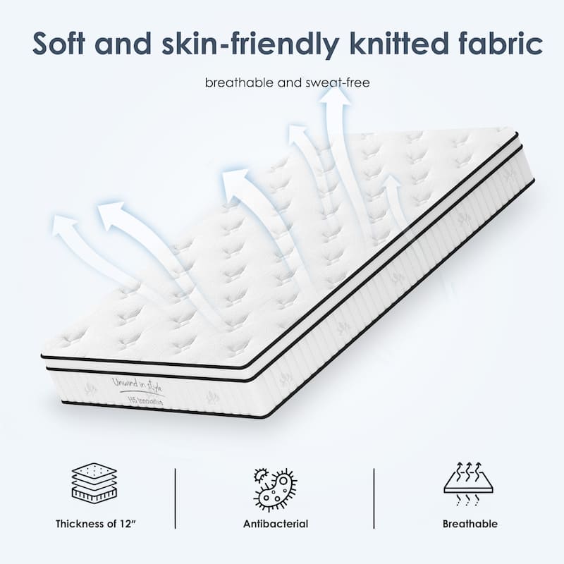 12 Inch Hybrid Medium Firm Mattress Individually Pocketed Innerspring（Twin/Full/Queen/King）