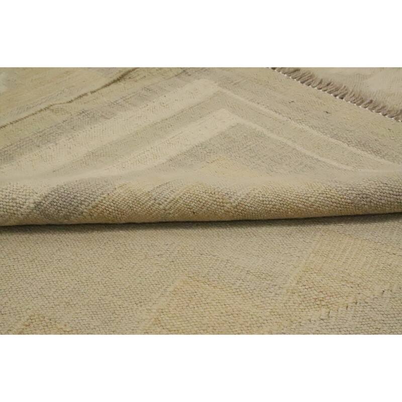Hand Woven Oriental 100% Wool Carpet Southwestern Tribal Beige & Ivories Kilim Area Rug - 12' 2'' X 9' 1''