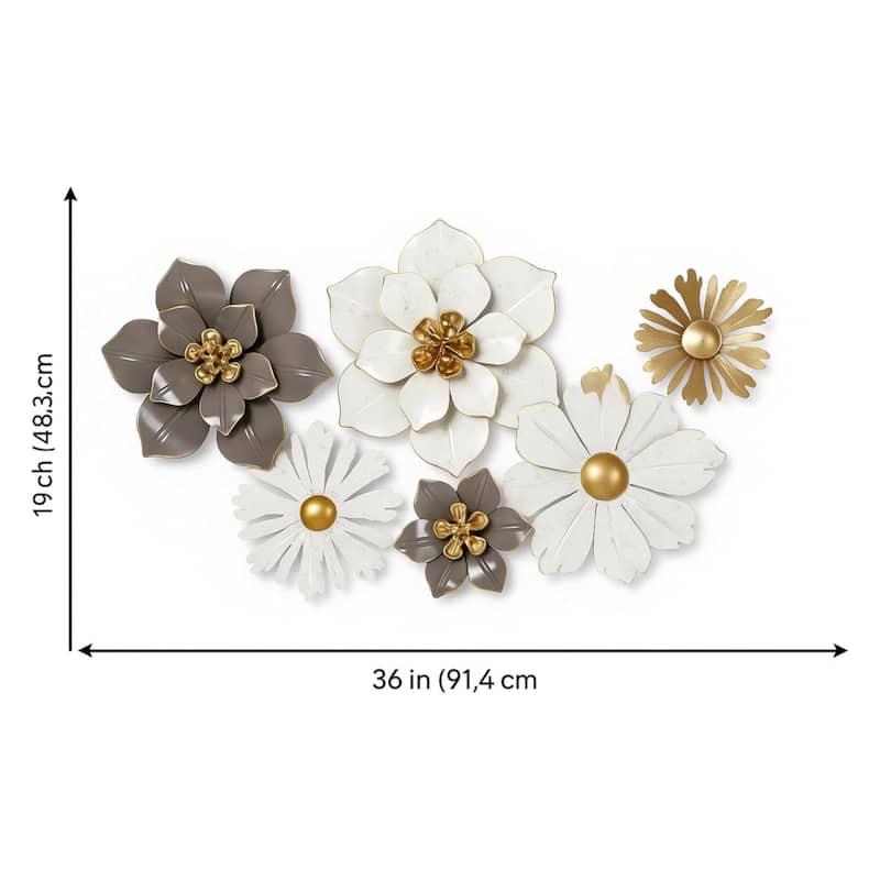 Aria Home Floral Metal Wall Art White Gold 3D Flower Botanical Accent