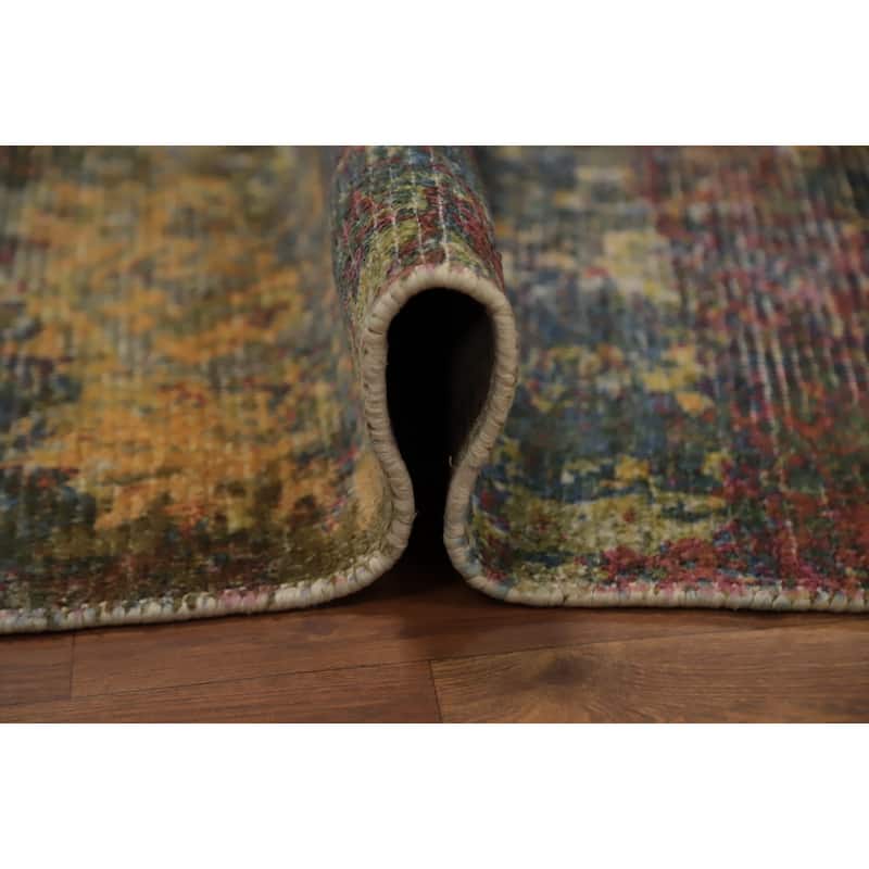 Hand Knotted Oriental Viscose Silk Carpet Modern All-Over Multi-Colored Abstract Area Rug - 7' 8'' X 5' 5''
