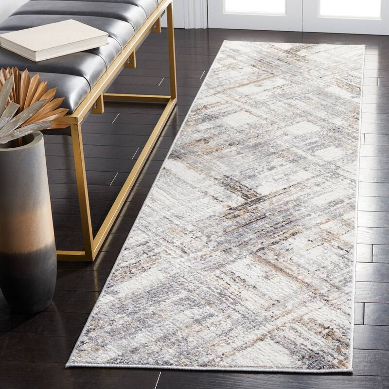 SAFAVIEH Shivan Cristele Modern Abstract Rug - 2'2" x 8' Runner - Ivory/Grey