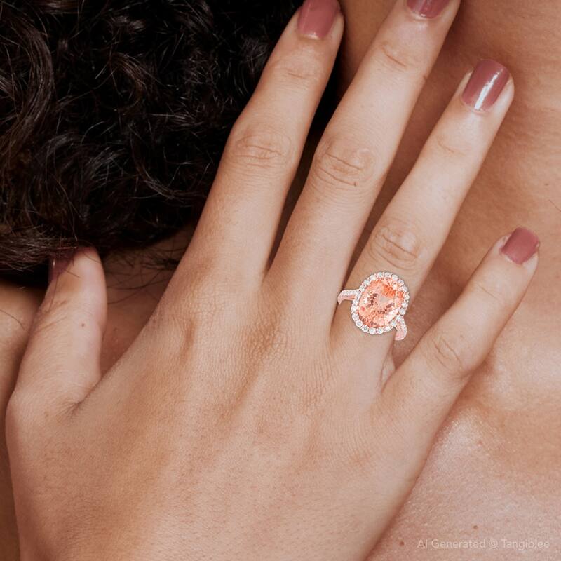 5 Ct Pink Topaz & Diamond Halo Ring in Rose Gold