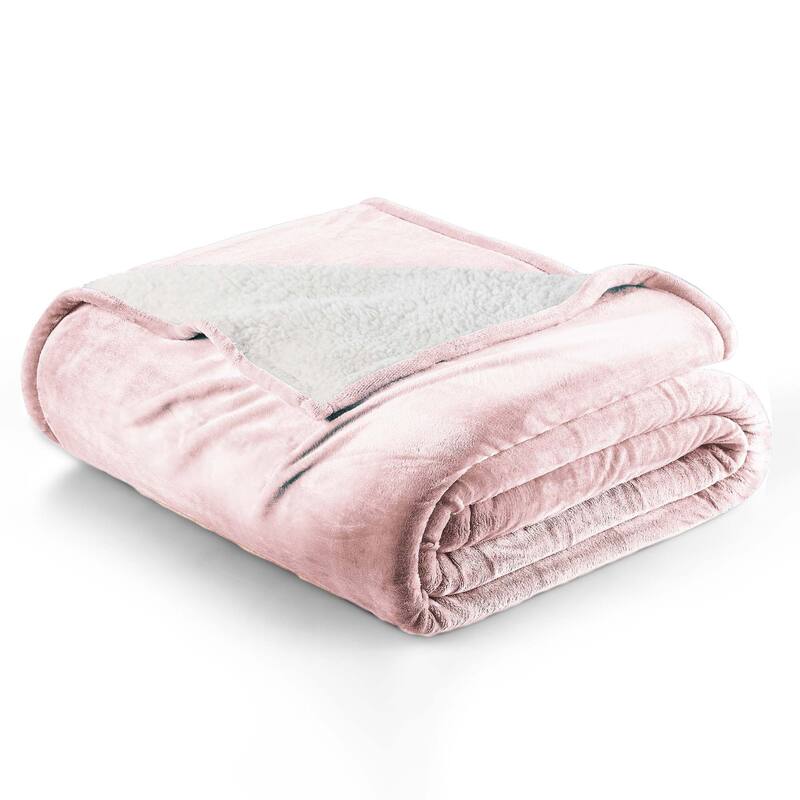 Linery & Co. Velvet Plush Reversible Sherpa Bed Blanket - Full / Queen - Pink