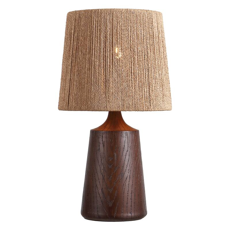 Highland 22.25" Resin/Metal LED Table Lamp with Paper Rope Shade, By JONATHAN Y - Dark Brown Wood Finish