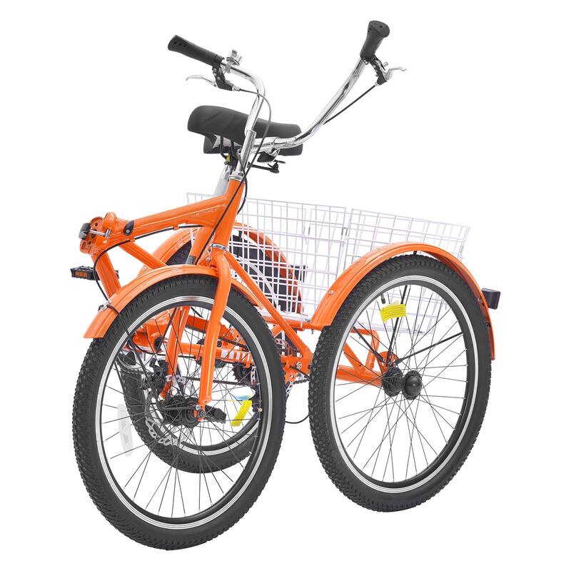 Orange Aluminum Folding Adult Tricycle with Basket and Dual Brakes - 61.8” L x 29.9” W x 40.4” H