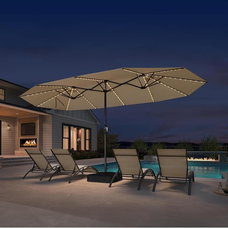 PURPLE LEAF 15ft Patio Market Umbrella with Lights OR Without lights and Base Double-Sided Rectangle Outdoor Table Sun Umbrellas