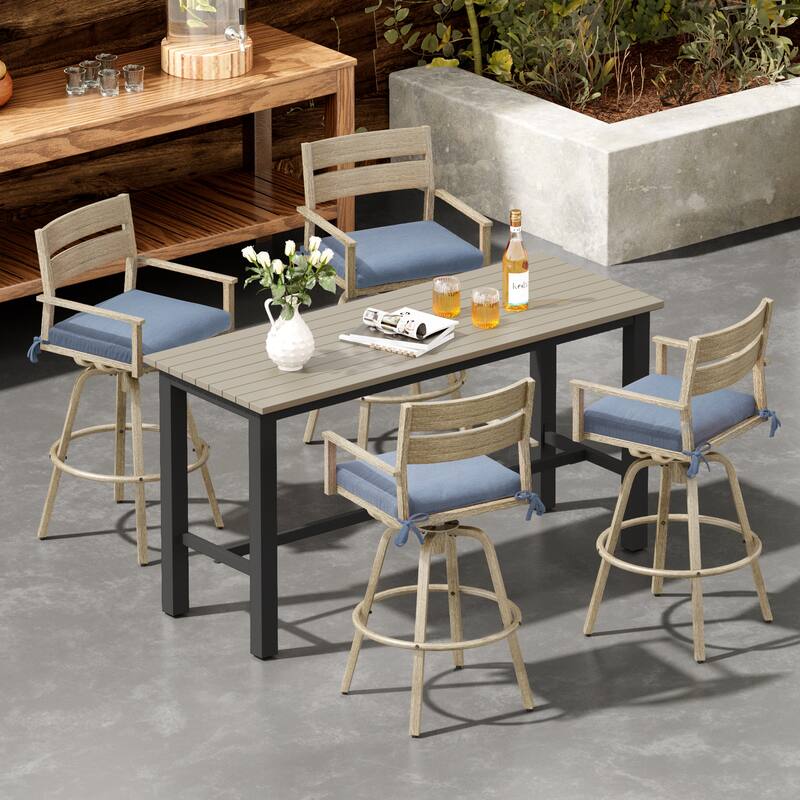 Outdoor Aluminum Patio Bar Stools Swivel Chairs with Sunbrella Cushions - 19.5 in W * 45.3 in H * 17.5 in D