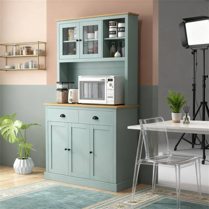 Freestanding Kitchen Pantry Storage Cabinet with Hutch with Drawers