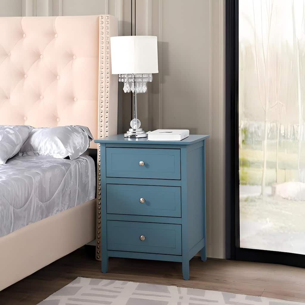 Compact Teal Nightstand with Three Drawers for Modern Bedrooms