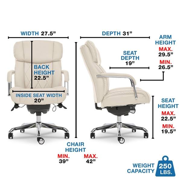 dimension image slide 2 of 4, La-Z-Boy Sutherland Quilted Leather Executive Office Chair - High Back with Lumbar Support