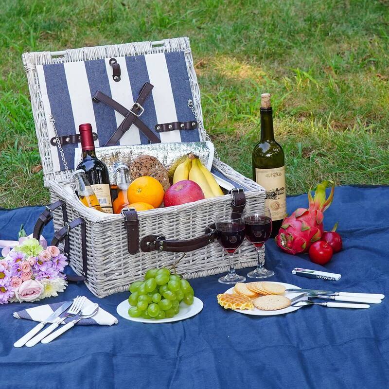 Picnic Basket Sets for 2 Persons with Insulation Cooler,Waterproof Picnic Blanket, Tableware for Family,Party,Outdoor