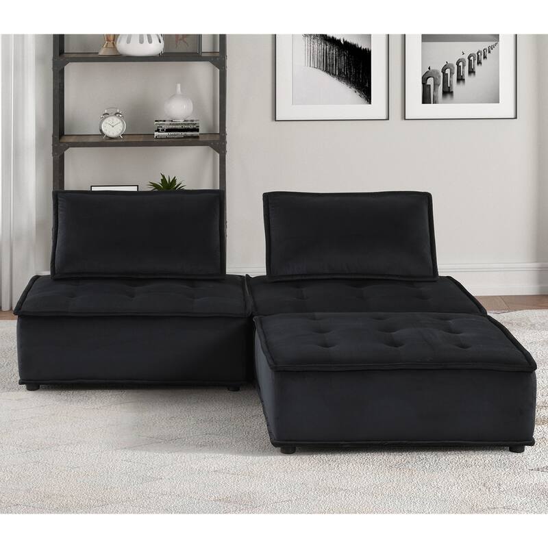 3 Piece Velvet Modular Sectional Sofa with Ottoman