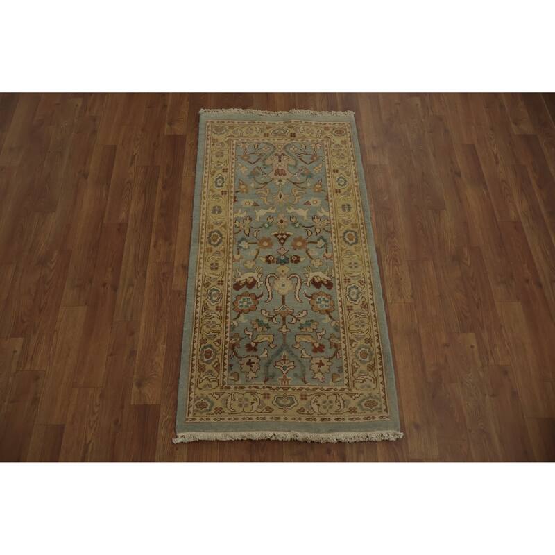 Hand Knotted Oriental 100% Wool Carpet Traditional Floral Navy Blue & Blues Ziegler Area Rug - 3' 11'' X 2' 0''