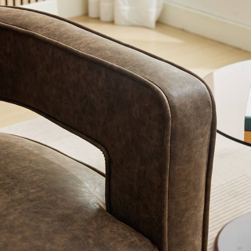 Modern Swivel Chair,PU leather Barrel Chair with Wooden Base and pillow