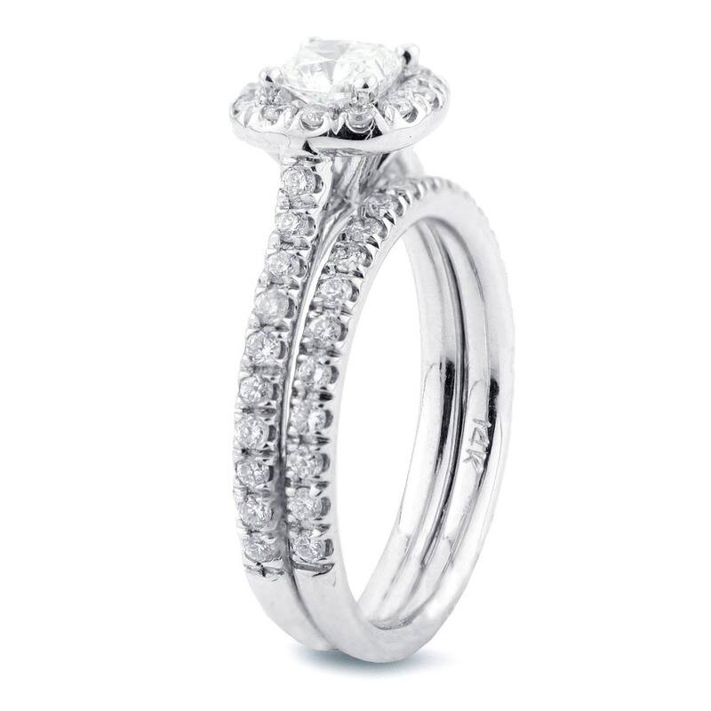 Auriya 14k Gold 1ctw Cushion-cut Halo Diamond Engagement Ring Set