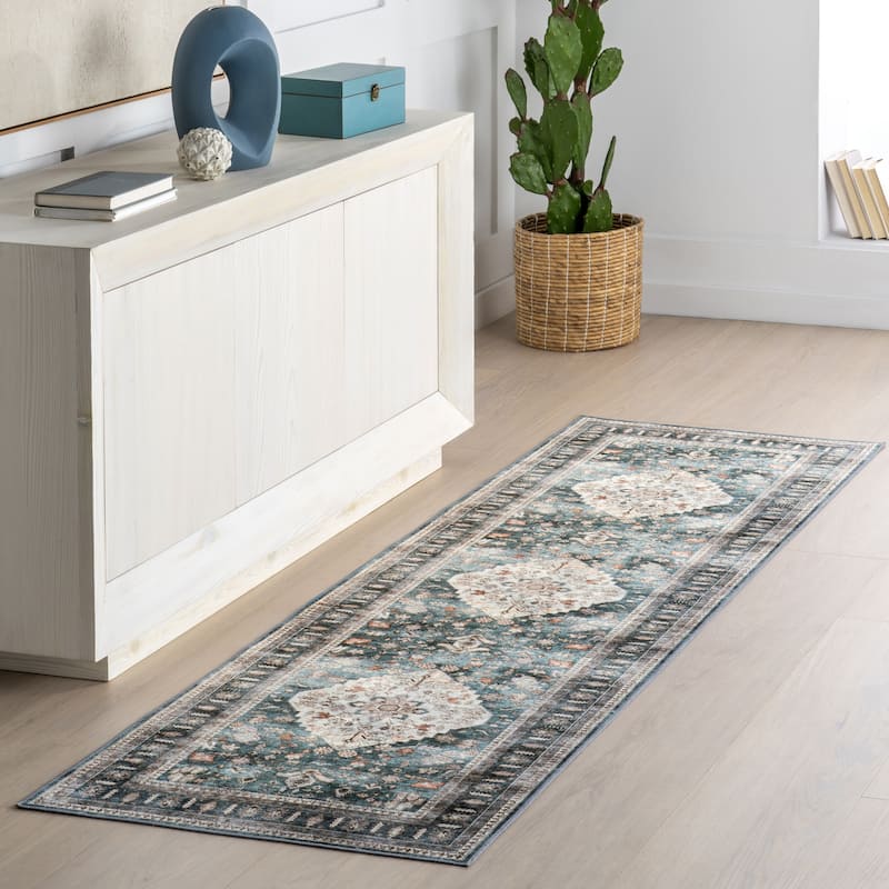 Nuloom Delisa Vintage Stain-Resistant Machine Washable Area Rug - 2'6" x 8' - Green - Runner