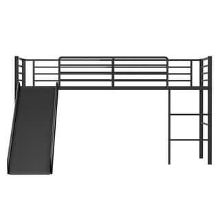 Twin Metal Loft Bed with Slide Safety Guardrails and Built-in Ladder ...