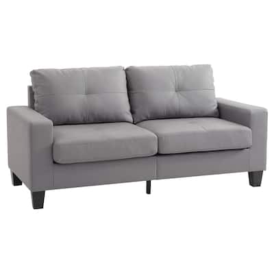 Square Arm Faux Leather Tufted Straight Sofa - 71" - Gray