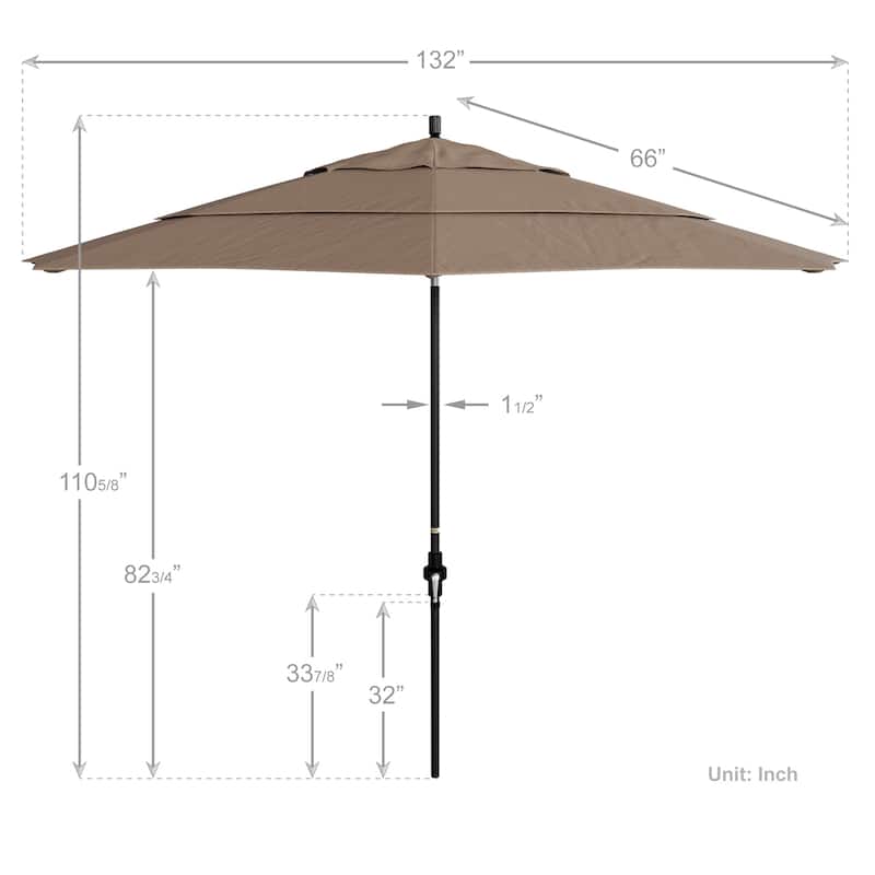 California Umbrella 11' Rd. Alum/Fiberglass Rib Market Umb,Crank Lift/Collar Tilt, Dbl Wind Vent, Black Finish, Olefin Fabric