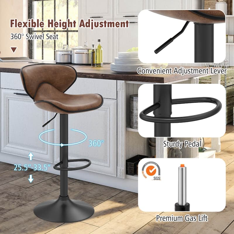 Costway Set of 2 Adjustable Bar Stools Swivel Bar Chairs Pub Kitchen