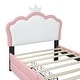 preview thumbnail 8 of 25, Twin Size Upholstered Princess Bed with Crown Headboard and 2 Drawers, Platform Bed in White+Pink