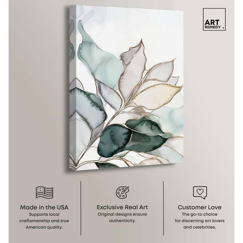 Pastel Leaves with Gold I Canvas by Art Remedy, Gallery Wrapped