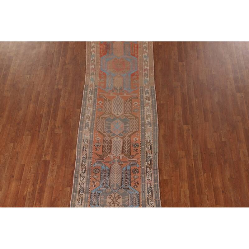Orange Ardebil Persian Vintage Runner Rug Hand-Knotted Wool Carpet - 3'0" x 10'0"