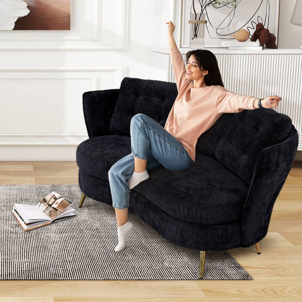 Club Upholstered Loveseat with Golden Metal Legs