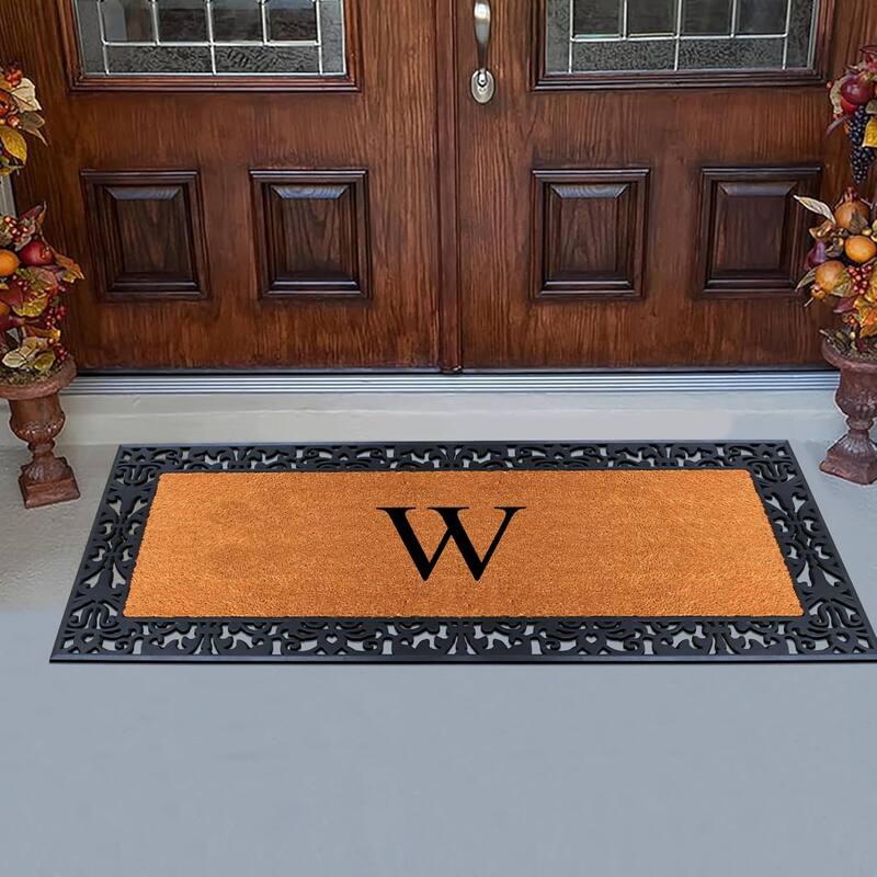 A1HC Rubber and Coir Paisley Border Heavy Duty Non-Slip Durable Double Door Monogrammed Doormat 30"X60", Black