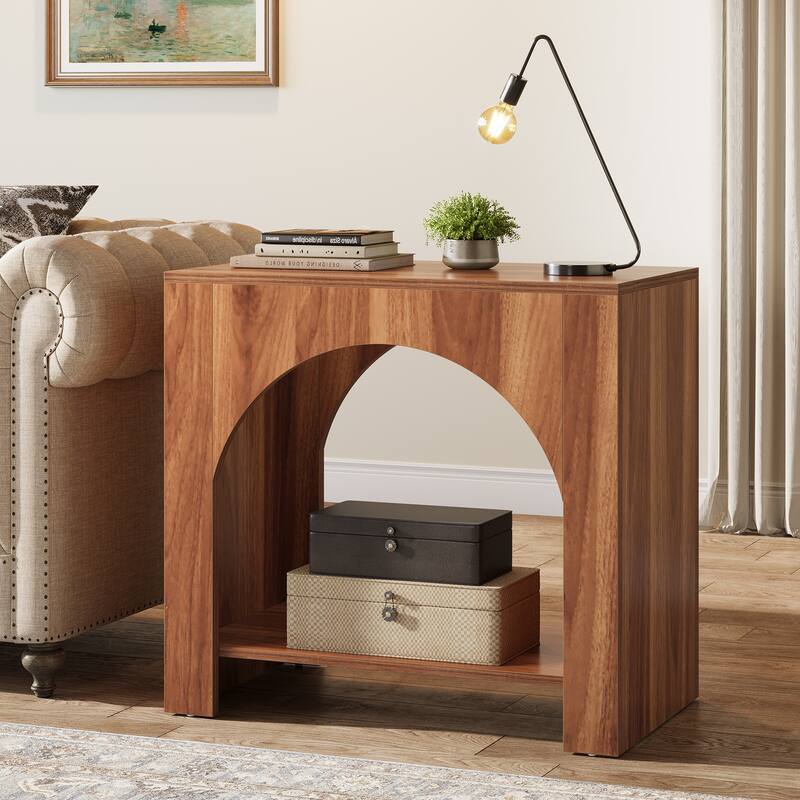 Rustic Wood End Table 2 Tier Side Table with Storage for Living Room - 1 Pack - Brown