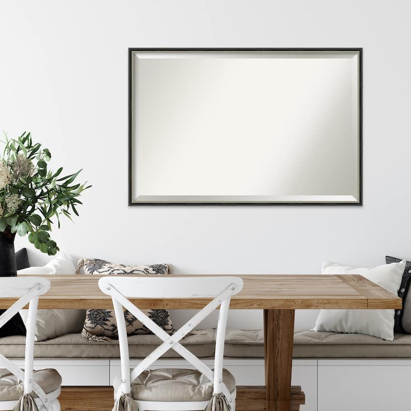 Theo Black Silver Beveled Wood Framed Wall Mirror