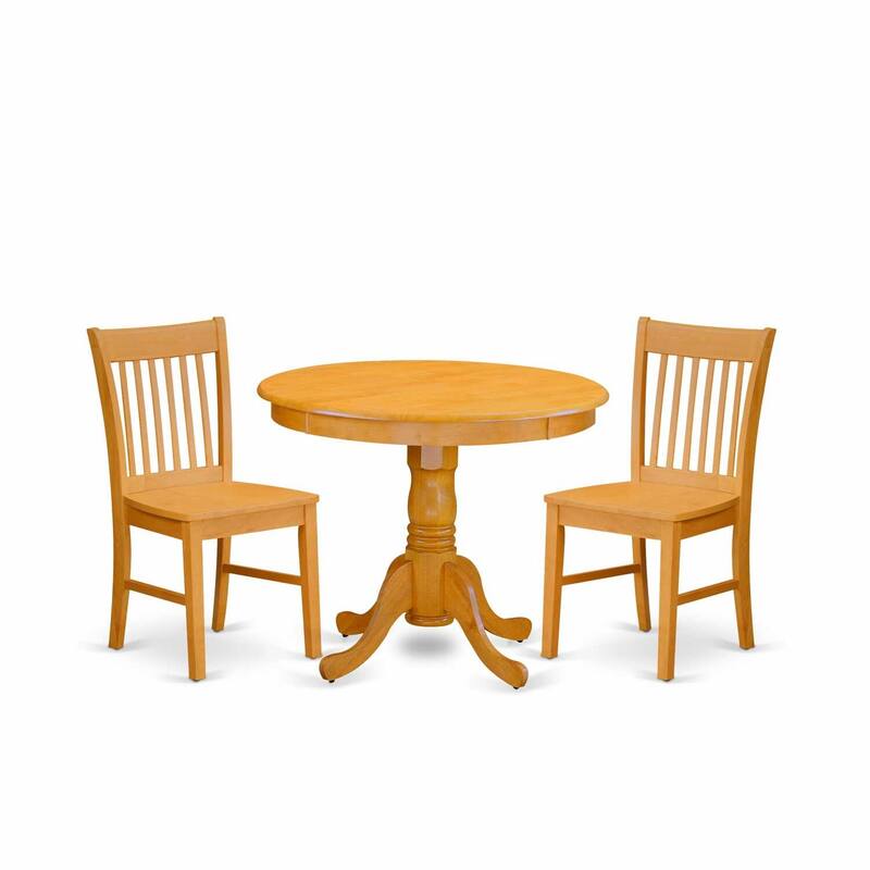 3-Piece Natural Oak Finish Solid Wood Top - Dining Room Set - Seats 4