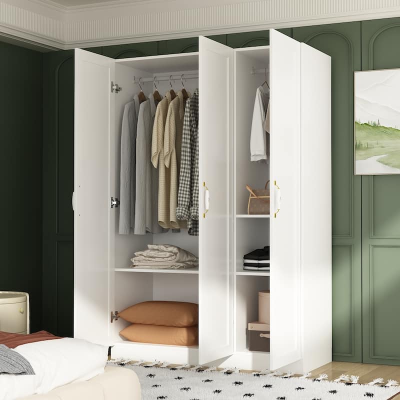 Wardrobe Armoire Shelves Hanging Rod Doors Closet Storage Cabinet